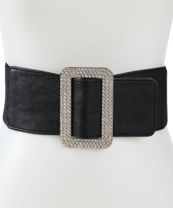 Big Square Rhinestone Buckle Point Fashion Stretch Belt BT320044 BLACK